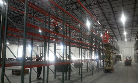 Blue Pallet Rack System Installation in Large Warehouse